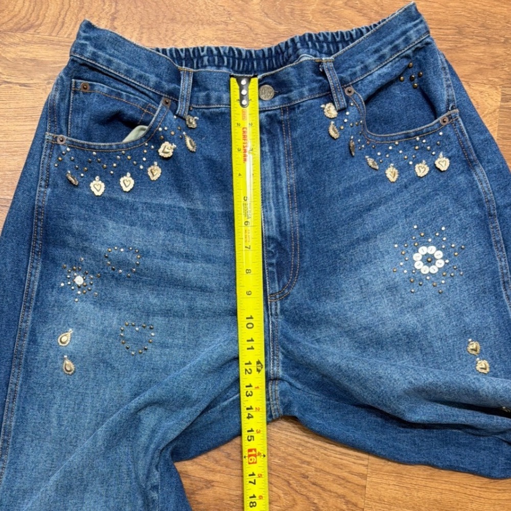 Sea New York Embellished Wide Leg Baggy Jeans Blue Medium Wash Women Size 10 - Picture 8 of 14